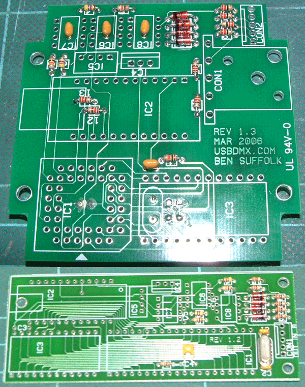 USB DMX interface PCB with capacitors and Xtal fitted