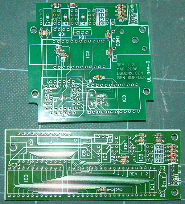 USB DMX interface PCB with resistors fitted